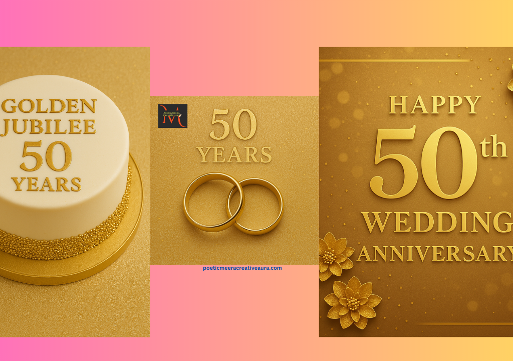 "Happy Golden Jubilee! Beautiful Golden Theme Wishes Messages on 50th Wedding Anniversary."