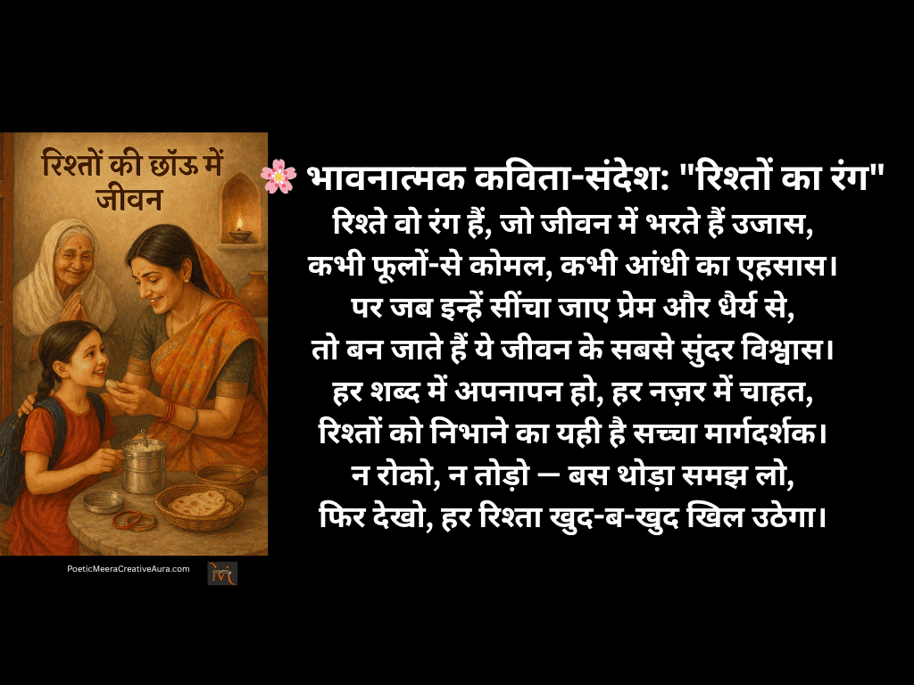 रिश्ते पर सुंदर हिंदी कविता :भावनात्मक प्रेरक संदेश rishte per hindi kavita 