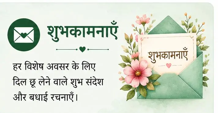“फूलों और शुभकामना पत्र के साथ सुंदर हिंदी शुभकामना डिज़ाइन।”